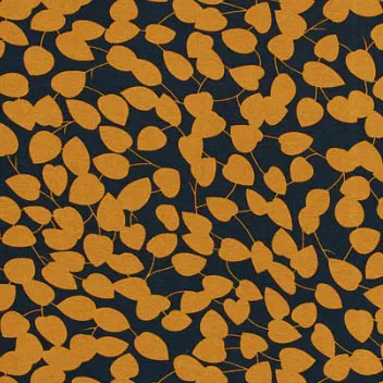 Viscose tricot zwart met roestblaadjes patroon